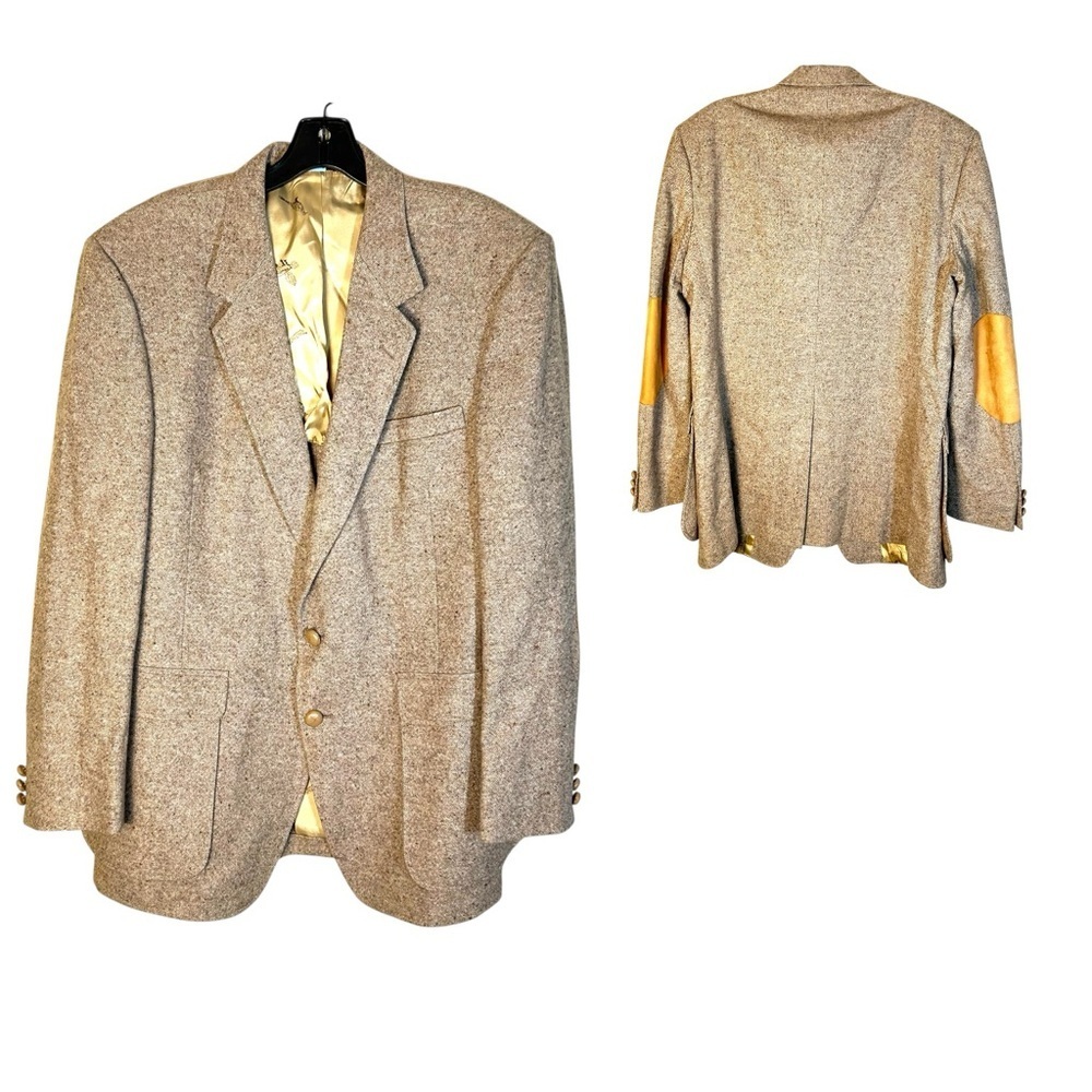Vtg Saxony Hall Brown Tweed Blazer Elbow Patch Mens 42R (?) Wool Jacket USA 70s